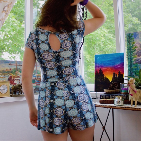 Blue Patterned Romper - Picture 2 of 3